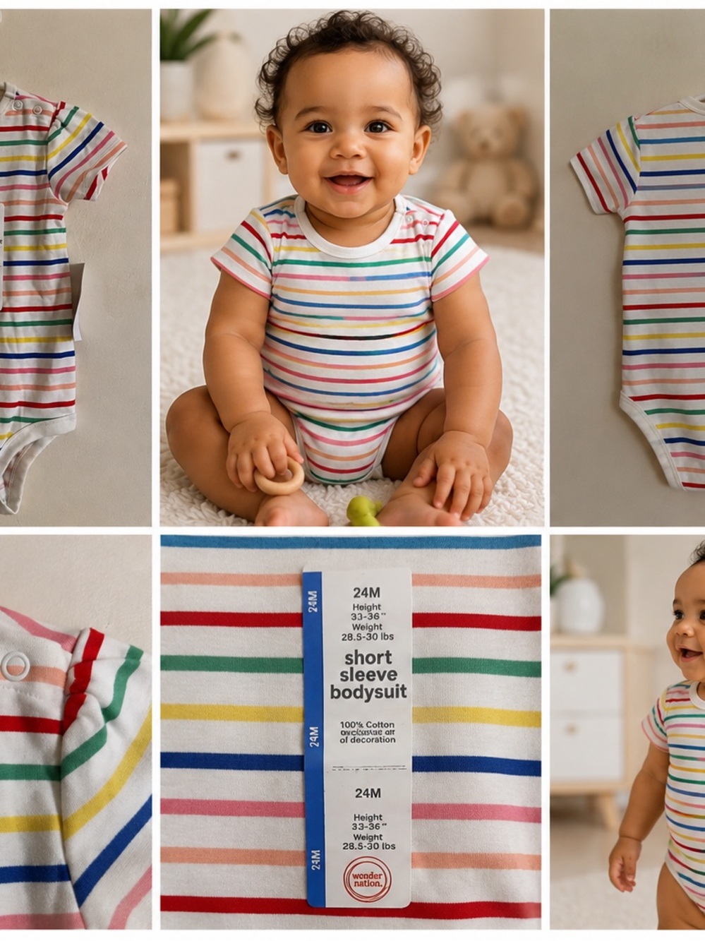 Wonder Nation Rainbow Stripe Short Sleeve Bodysuit - Multi